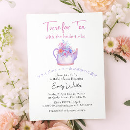 Tid för Blommigt av tea-Möhippa Pot Watercolor Inbjudningar