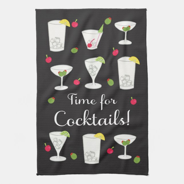 Tid för Cocktails Classic Retro Drinks Black Kökshandduk (Vertikal)