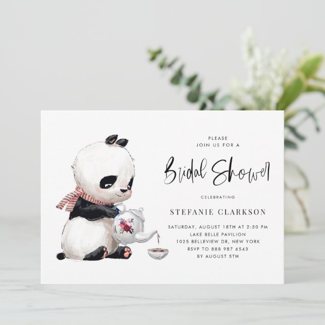 Tid för Cute Panda Illustration Tea Möhippa Inbjudningar (Stående Fram)