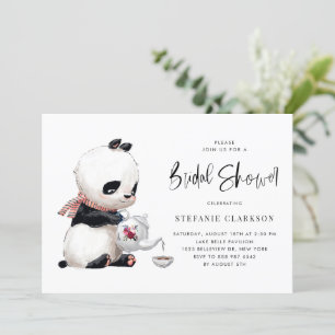 Tid för Cute Panda Illustration Tea Möhippa Inbjudningar