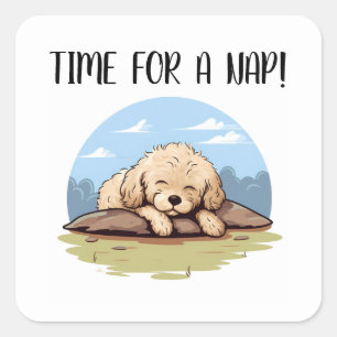 Tid för en Nap Cute Adsible Sleeping Pudel Puppy Fyrkantigt Klistermärke