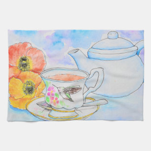 Tid för färgmålning av Tea Watercolor Kökshandduk