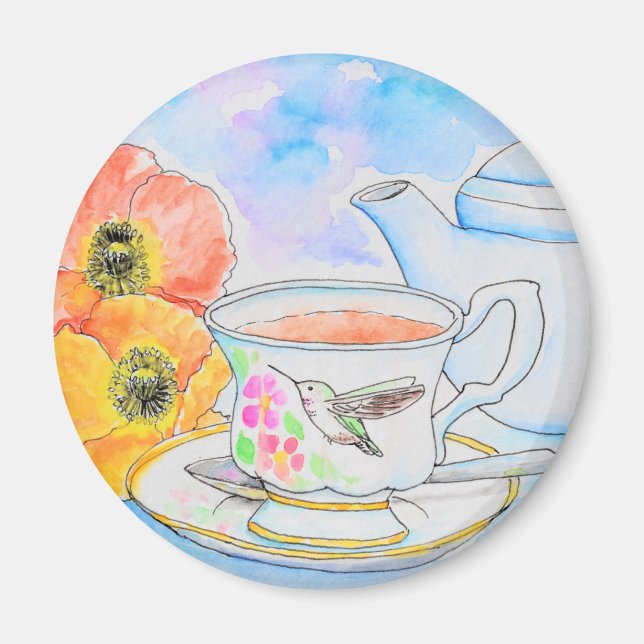 Tid för färgmålning av Tea Watercolor Magnet (Framsidan)