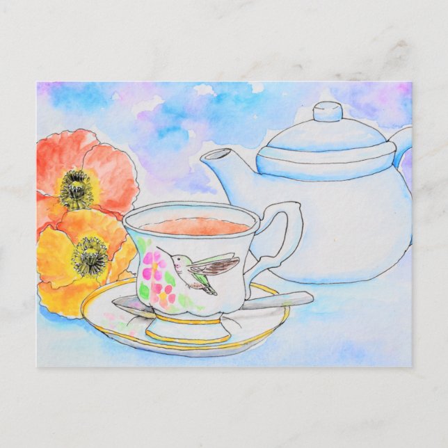 Tid för färgmålning av Tea Watercolor Vykort (Framsida)