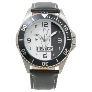 Tid för fred – Svart & vit handdesign Armbandsur