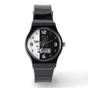 Tid för fred – svart & vit handdesign armbandsur
