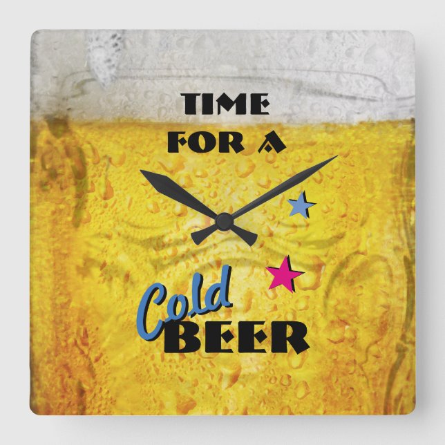 Tid för Kall Beer Wall Clock Fyrkantig Klocka (Framsida)
