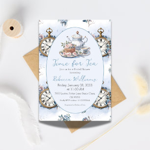Tid för Möhippa av Tea Brunch Blue Blommigt Inbjudningar