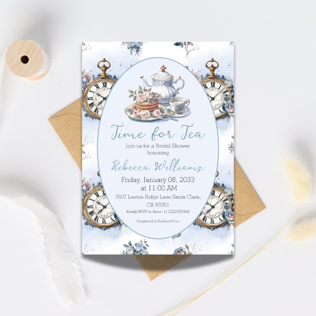 Tid för Möhippa av Tea Brunch Blue Blommigt Inbjudningar (Skapare uppladdad)