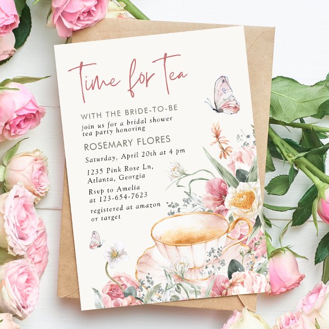 Tid för Möhippan för Blommigten Tea Boho Tekopp Inbjudningar (Skapare uppladdad)