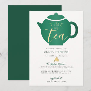 Tid för Möhippan Tea Elegant Emerald Guld Inbjudningar