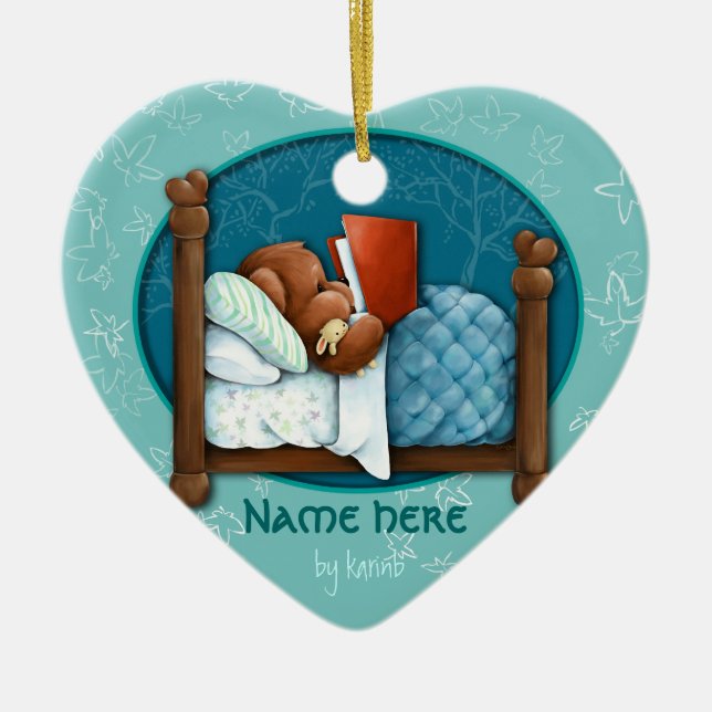 Tid för nalle- och kaninläggdagsberättelse julgransprydnad keramik (Framsidan)