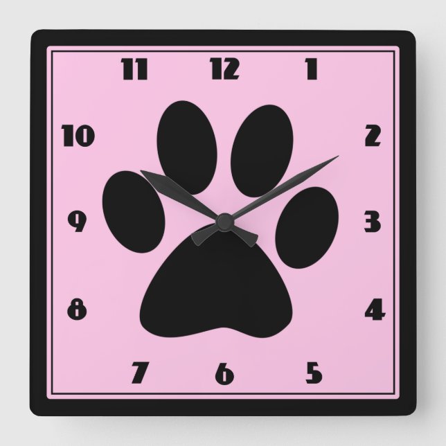 Tid för Pets Rosa Pawprint Clock Fyrkantig Klocka (Framsida)