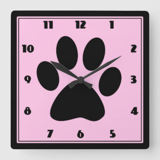 Tid för Pets Rosa Pawprint Clock Fyrkantig Klocka