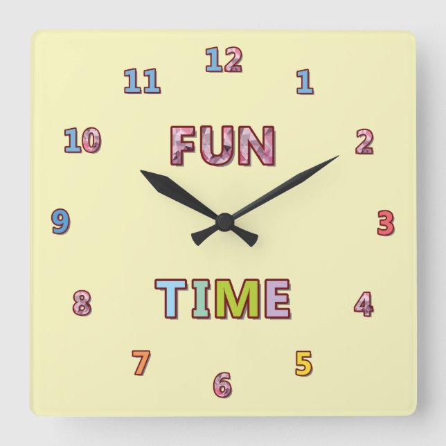 Tid för Roligt av ljus och färgämnen Fyrkantig Klocka (Framsida)