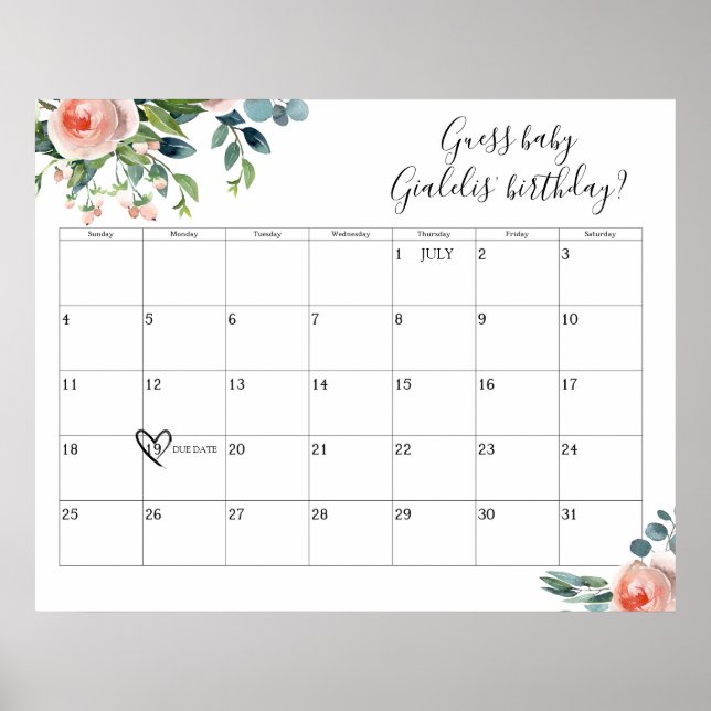 Tid för Te Baby Shower förfallodatum Gissa Poster (Framsidan)