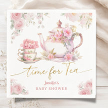 Tid för te baby shower rosa blommig papper