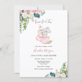 Tid för te Elefant Baby Shower Inbjudan