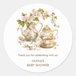 Tid för Tea/A Baby är Brett Baby Shower Runt Klistermärke