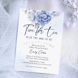 Tid för tea Baby Shower Blue Blommigt Watercolor Inbjudningar