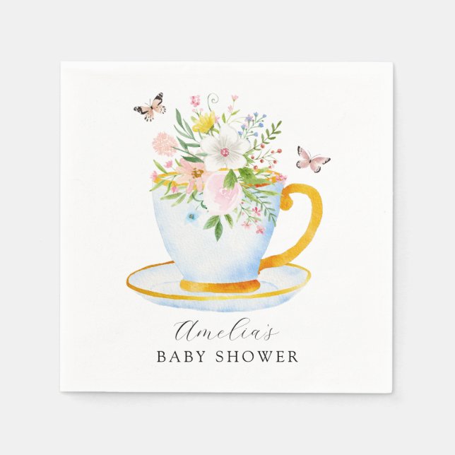 Tid för Tea Baby Shower Whimsical Wildblomma Pappersservett (Framsidan)