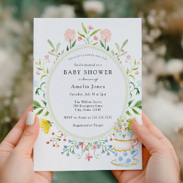 Tid för Tea Baby Shower Wildblomma Inbjudningar