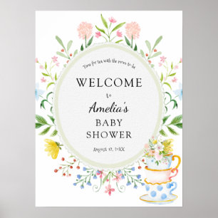 Tid för Tea Baby Shower Wildblomma Poster