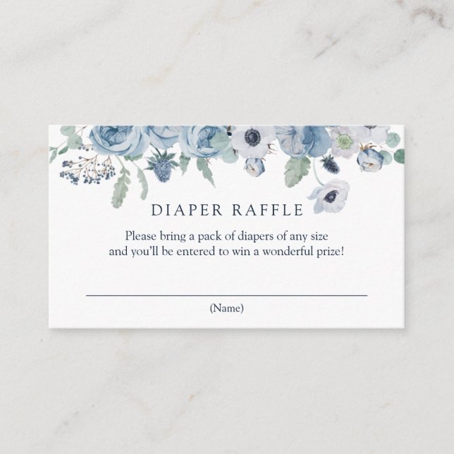 Tid för Tea Blue Blommigt Diaper Raffle-inmatnings Tilläggskort (Framsida)