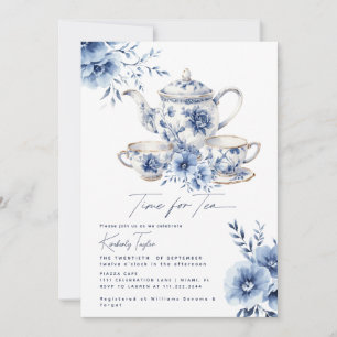 Tid för Tea Blue Chinoiserie Möhippa Party Inbjudningar