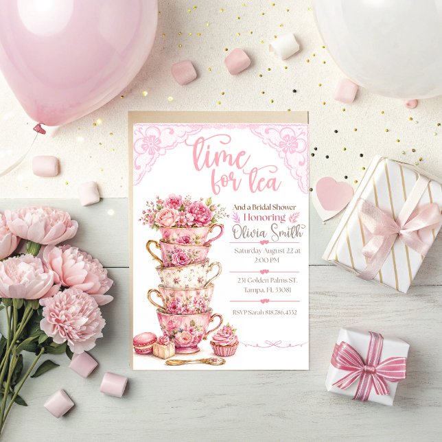Tid för Tea Bröllopsdusch Inbjudan  (Beautiful Time for Tea Bridal Shower Invitation. )