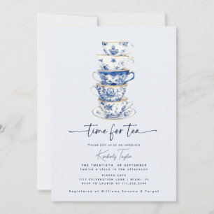 Tid för Tea Chinoiserie Dusty Blue-Möhippan Inbjudningar