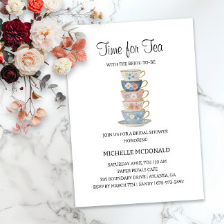 Tid för Tea Floral Bröllopsdusch-inbjudan Inbjudningar