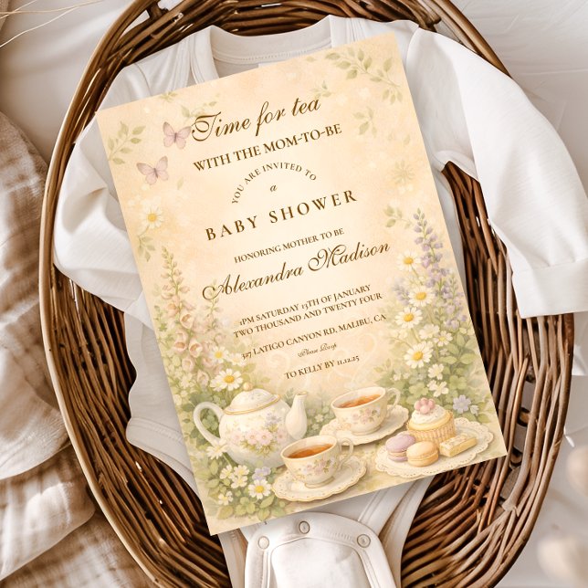 Tid för Tea Garden Baby Shower Inbjudningar (Skapare uppladdad)