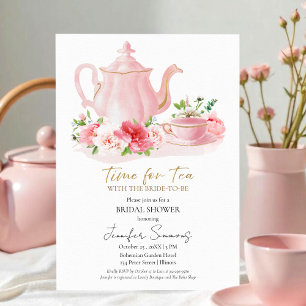 Tid för Tea Gilded Blommigt Möhippa Inbjudningar