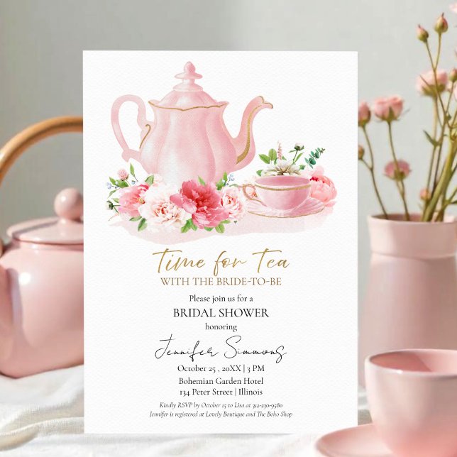 Tid för Tea | Gilded Blommigt Möhippa Inbjudningar (Skapare uppladdad)