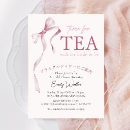 Tid för Tea Möhippa Rosa Bow Watercolor Inbjudningar