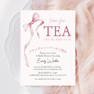 Tid för Tea Möhippa Rosa Bow Watercolor Inbjudningar