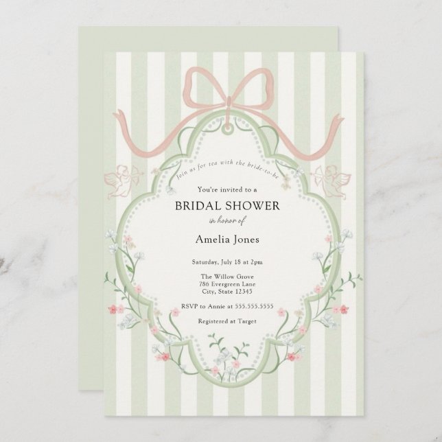 Tid för Tea Möhippa Wildblomma Inbjudningar (Fram/baksida)