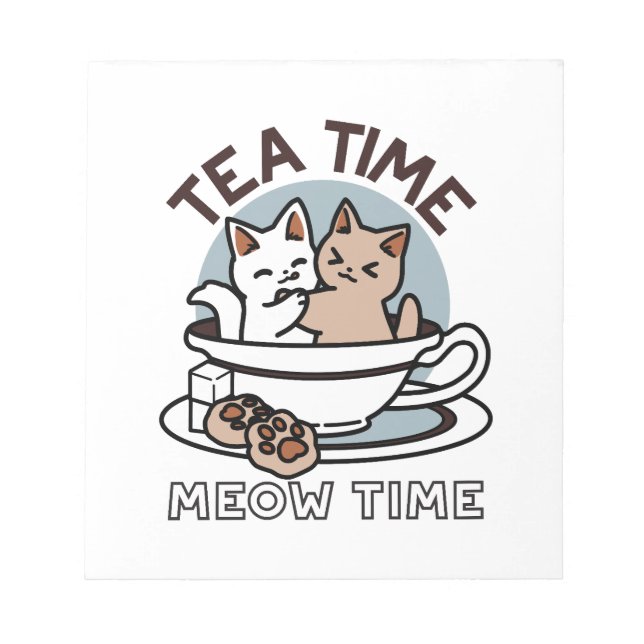 Tid för tea-tid - Cute Cat och Tea Design Anteckningsblock (Framsida)