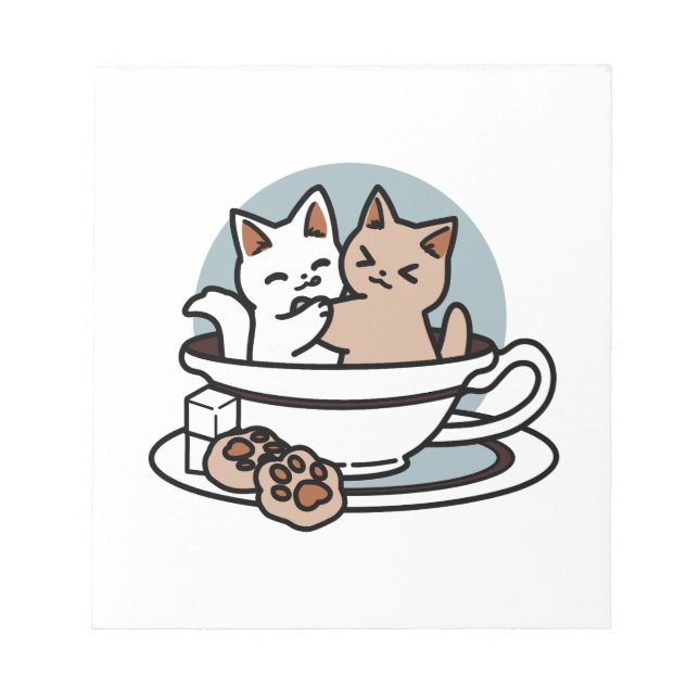 Tid för tea-tid - Cute Cat och Tea Design Anteckningsblock (Framsida)