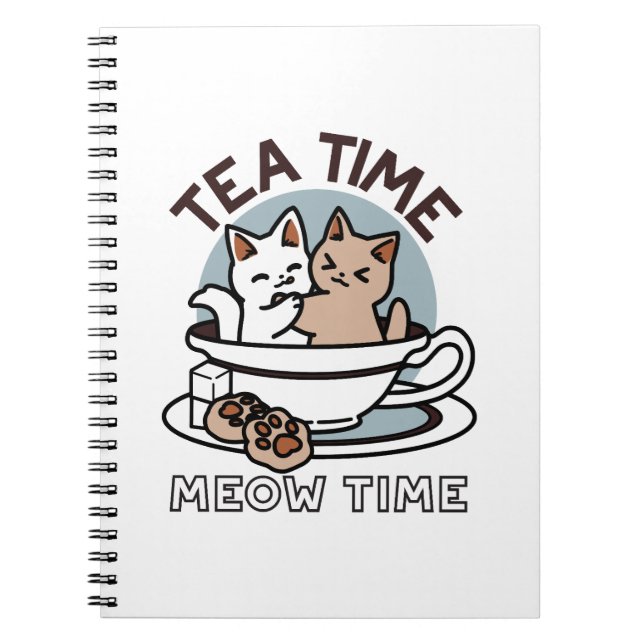 Tid för tea-tid - Cute Cat och Tea Design Anteckningsbok (Framsidan)