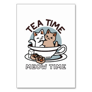 Tid för tea-tid - Cute Cat och Tea Design Bordsnummer