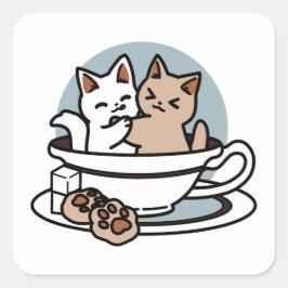 Tid för tea-tid - Cute Cat och Tea Design Fyrkantigt Klistermärke