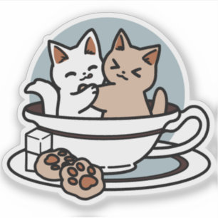 Tid för tea-tid - Cute Cat och Tea Design Klistermärken