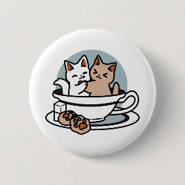 Tid för tea-tid - Cute Cat och Tea Design Knapp