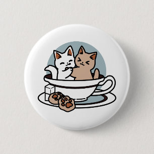 Tid för tea-tid - Cute Cat och Tea Design Knapp