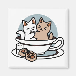 Tid för tea-tid - Cute Cat och Tea Design Magnet