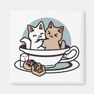 Tid för tea-tid - Cute Cat och Tea Design Magnet