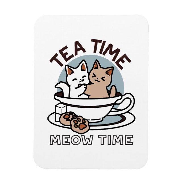 Tid för tea-tid - Cute Cat och Tea Design Magnet (Vertikal)