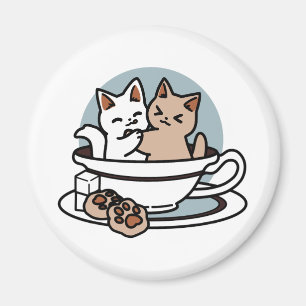 Tid för tea-tid - Cute Cat och Tea Design Magnet